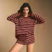 Cross-Border European And American Women's Clothing Amazon Autumn New Striped Long-Sleeve T-Shirt And Tie Shorts Casual Two-Piece Set Cross-Border European And American Women's Clothing Amazon Autumn New Striped Long-Sleeve T-Shirt And Tie Shorts Casual Two-Piece Set