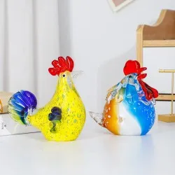 Creative Colorful Glass Rooster Decoration Glass Chicken Desk TV Cabinet Hallway Home Desktop Decorative Crafts