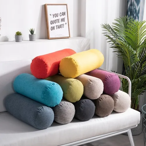 Solid Color Cotton And Linen Pillow Cylindrical Lumbar Support Pillow