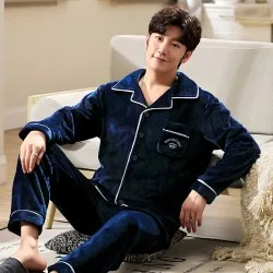 Autumn And Winter Flannel Men's Pajamas Men's Lapel Cardigan Autumn And Winter Flannel Men's Pajamas Men's Lapel Cardigan