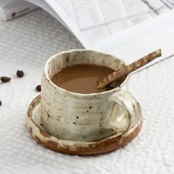 Creative Hand Pinch Stoneware Japanese-style Coffee Cup Spoon And Plate Suit Creative Hand Pinch Stoneware Japanese-style Coffee Cup Spoon And Plate Suit
