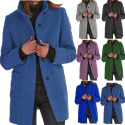 Fashion Stand Collar Woolen Coat With Pockets Fall Winter Casual Button Outwear For Women Clothing Fashion Stand Collar Woolen Coat With Pockets Fall Winter Casual Button Outwear For Women Clothing