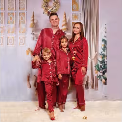 Children's Long-sleeved Parent-child Ice Silk Pajamas Suit Children's Long-sleeved Parent-child Ice Silk Pajamas Suit