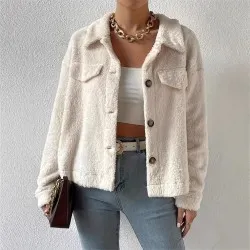 Short Velvet White Lapel Woolen Coat Short Velvet White Lapel Woolen Coat