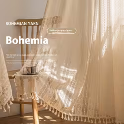 Wood Color Lace Mesh Curtains Living Room Bedroom