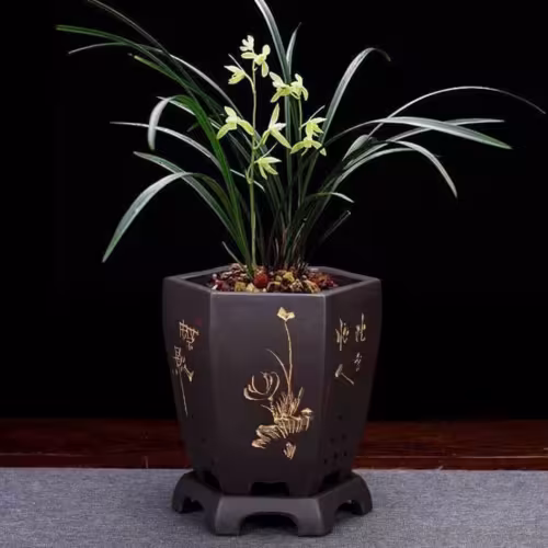 Purple Sand Ceramic Indoor Orchid Pots Bonsai Office Decoration Ornaments