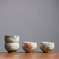 Hand Painted Persimmon Tea Cup Ice Crack Porcelain Kung Fu Tea Set
