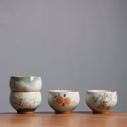 Hand Painted Persimmon Tea Cup Ice Crack Porcelain Kung Fu Tea Set