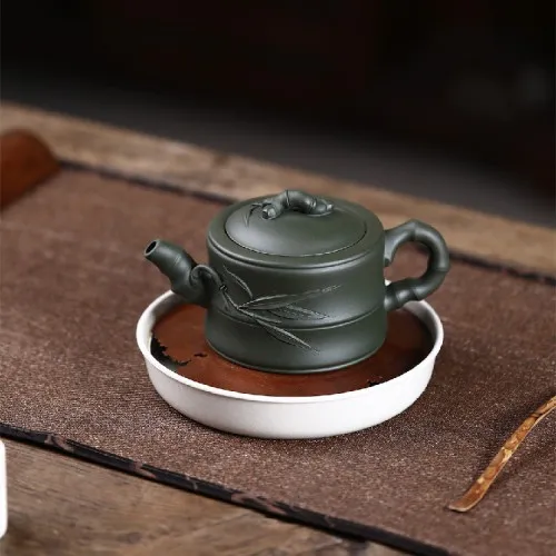 Green Clay Bamboo Handmade Teapot