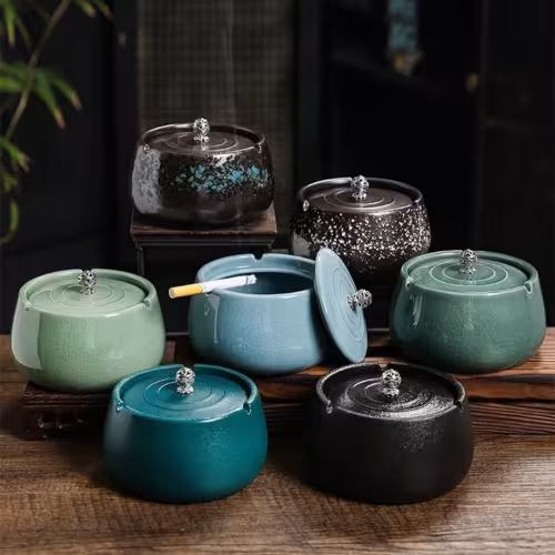 Household Prevent Fly Ash Creative Ceramic Ashtray With Lid