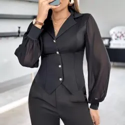New European And American Style Fashion Mesh Patchwork Button Shirt Top New European And American Style Fashion Mesh Patchwork Button Shirt Top