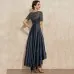Navy Blue Satin Ball Lace Short Sleeve Dress