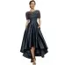 Navy Blue Satin Ball Lace Short Sleeve Dress Navy Blue Satin Ball Lace Short Sleeve Dress