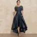 Navy Blue Satin Ball Lace Short Sleeve Dress