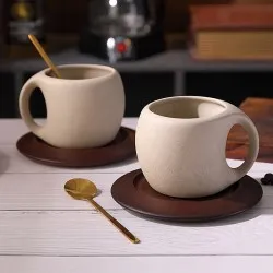 Stoneware Solid Wood Coaster Latte American Coffee Ceramic Stoneware Solid Wood Coaster Latte American Coffee Ceramic