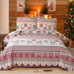 Christmas Peach Skin Fabric Bed Three-piece Set Christmas Peach Skin Fabric Bed Three-piece Set