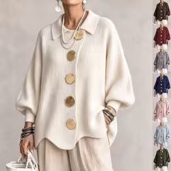 Button-down Cardigan Women's Fall Winter Lapel Button Knitted Jacket Long Sleeve Loose Fit Sweater Outerwear