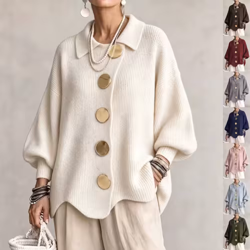 Button-down Cardigan Women's Fall Winter Lapel Button Knitted Jacket Long Sleeve Loose Fit Sweater Outerwear