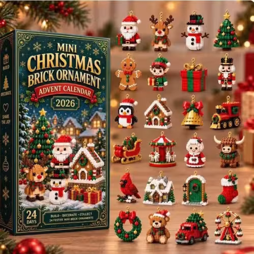 24 Day Mini Christmas Brick Ornament Advent Calendar - Festive Holiday Decoration Building Set