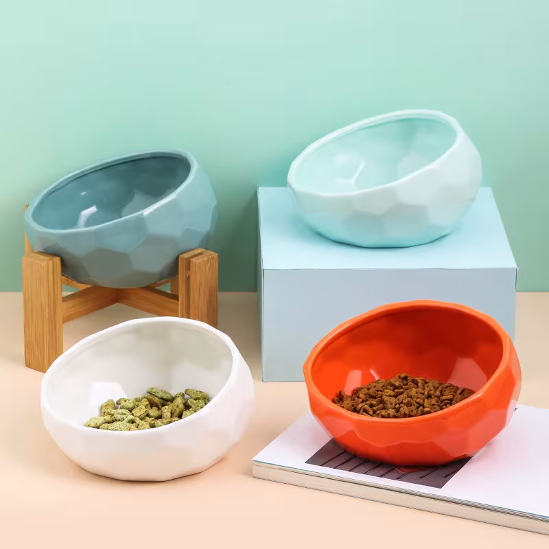 Pet Supplies Bowl Ceramic Cat Bowl Dog Bowl Oblique Mouth