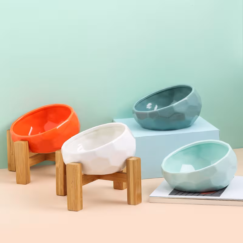Pet Supplies Bowl Ceramic Cat Bowl Dog Bowl Oblique Mouth