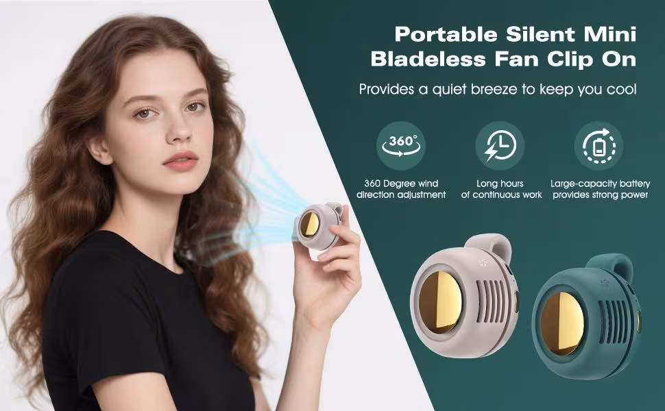 Mini Clip Fan Hanging Waist Neck Fan Girl Electric Air Cooling Fan 900mah USB Leafless Fan 3 Speeds For Outdoor Camping Fishing