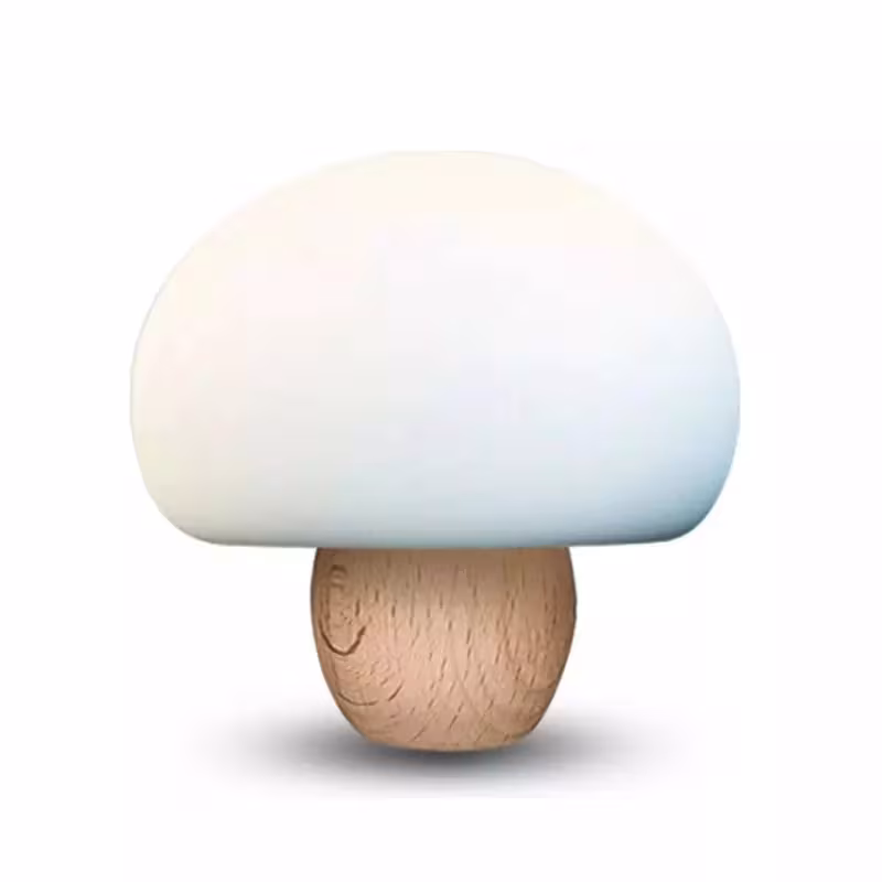 Silicone LED Night Lamp Brightness Adjustable Mushroom Pat Switch Wooden Base Timing LED Night Light For Children's Gift