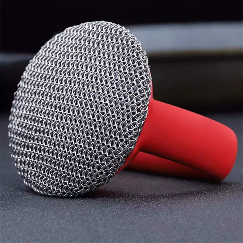 Cast Iron Scrubber 316 Stainless Steel Cast Iron Scrubber With Handle Steel Wool Scrubber Round Chainmail Scrubber Brush Kitchen Gadgets