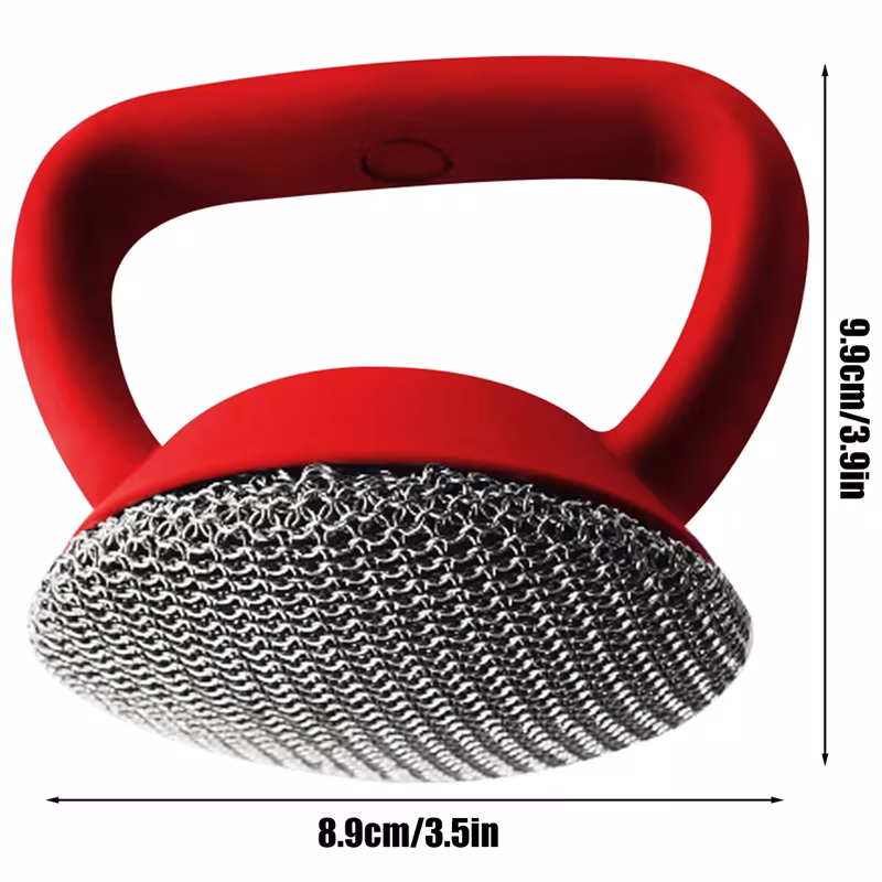 Cast Iron Scrubber 316 Stainless Steel Cast Iron Scrubber With Handle Steel Wool Scrubber Round Chainmail Scrubber Brush Kitchen Gadgets