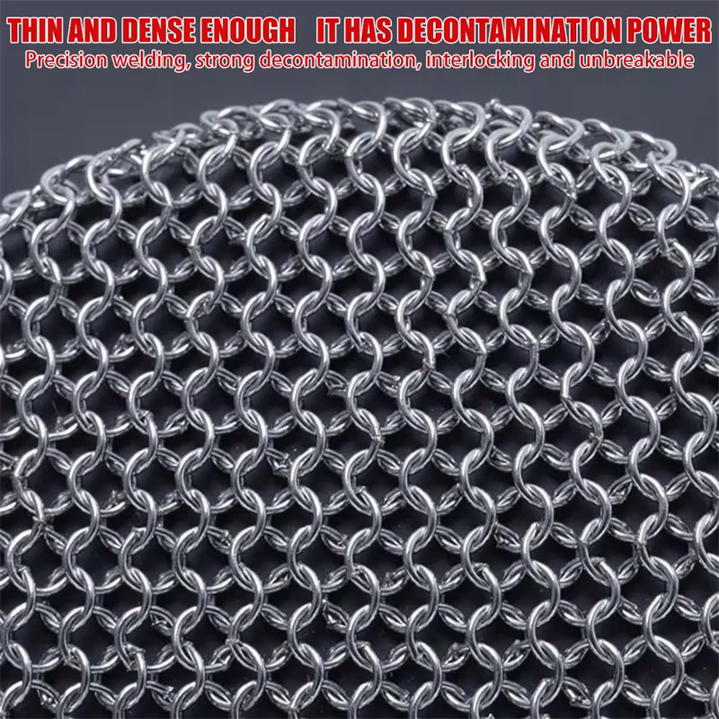 Cast Iron Scrubber 316 Stainless Steel Cast Iron Scrubber With Handle Steel Wool Scrubber Round Chainmail Scrubber Brush Kitchen Gadgets