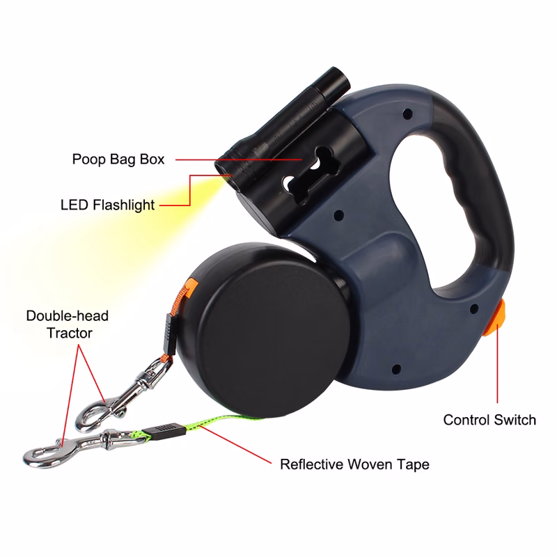 Retractable Dog Leash For Small Dogs Reflective Dual Pet Leash Lead 360 Swivel No Double Dog Walking Leash With Lights Pet Products