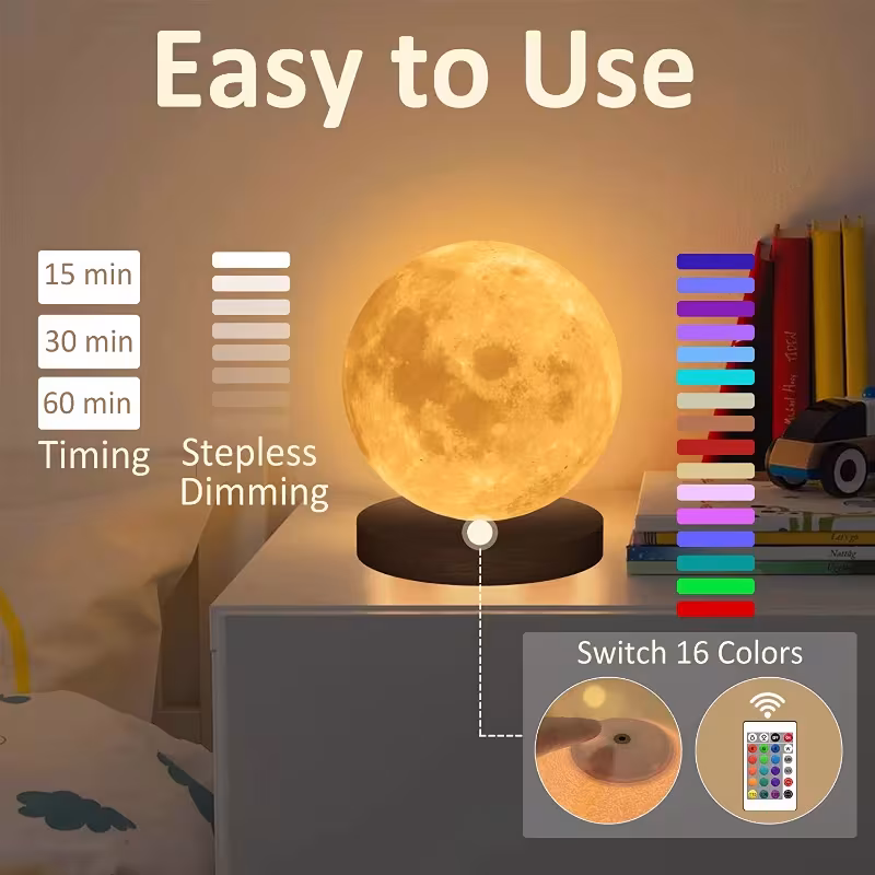 Creative 3D Magnetic Floating Levitating Moon Lamp Touch Control 3 Color Moon Light Lunar Night Light For Home Office Room Decor