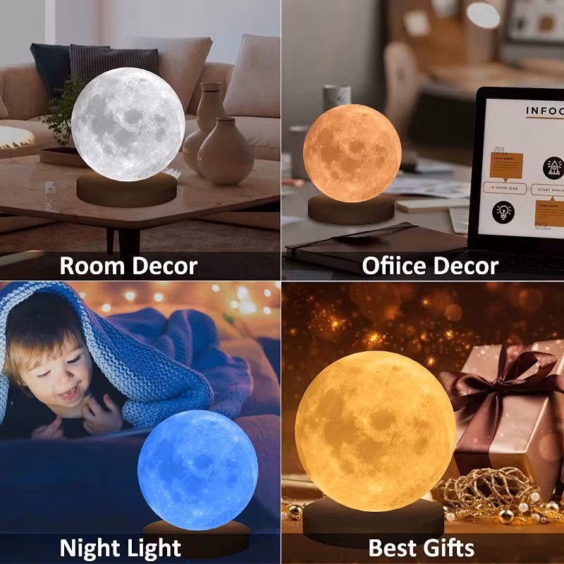 Creative 3D Magnetic Floating Levitating Moon Lamp Touch Control 3 Color Moon Light Lunar Night Light For Home Office Room Decor