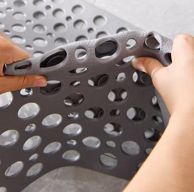 Square Non-slip Bathroom Mat With Suction Cup And Round Hole Design Shower Anti-fall Household Shower Massage Quick Drainage Mat