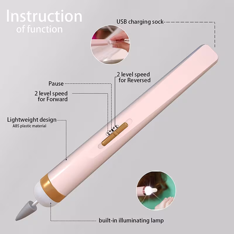 5in1 Manicure Machine Set Electric Nail Drill Polisher Cordless USB Rechargeable With LED Cutters Mill For Manicure Pedicure Accessor