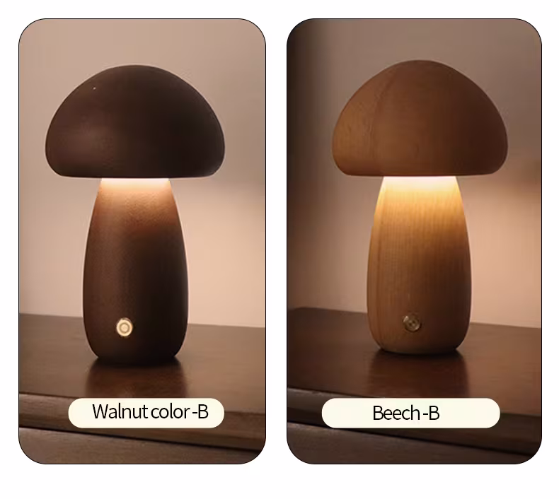 INS Wooden Cute Mushroom LED Night Light With Touch Switch Bedside Table Lamp For Bedroom Childrens Room Sleeping Night Lamps Home Decor