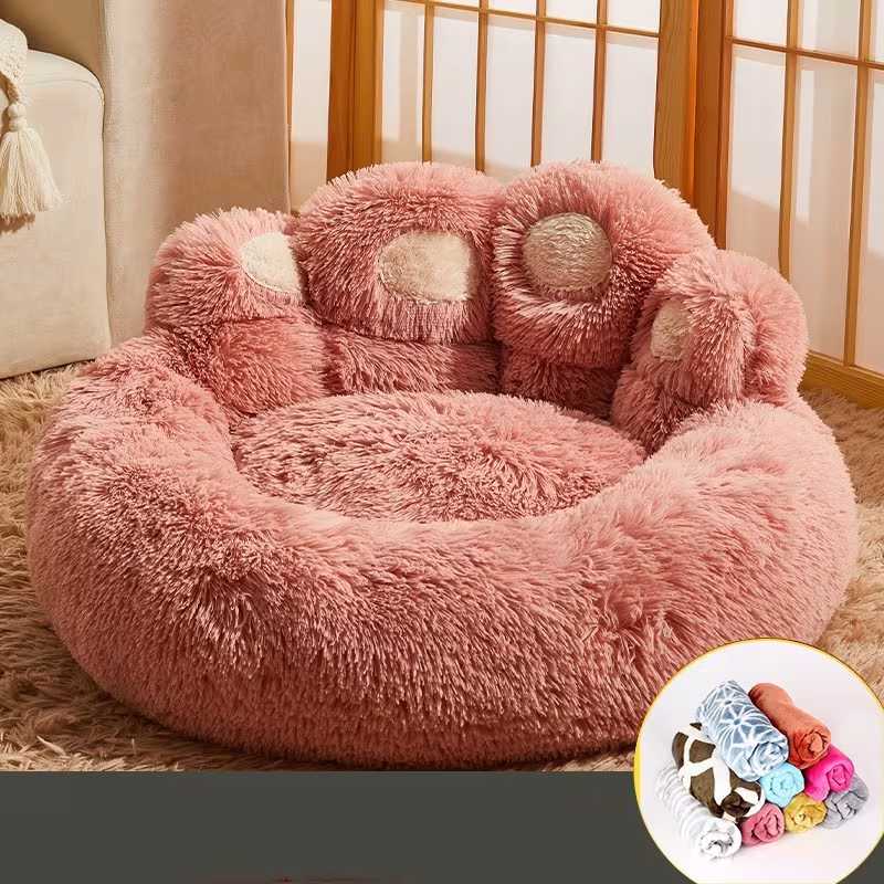 Fluffy Dog Bed Winter Warm Large Pet Products Small Sofa Baskets Pets Kennel Mat Puppy Cats Supplies Basket Blanket Accessories Pets Supplies