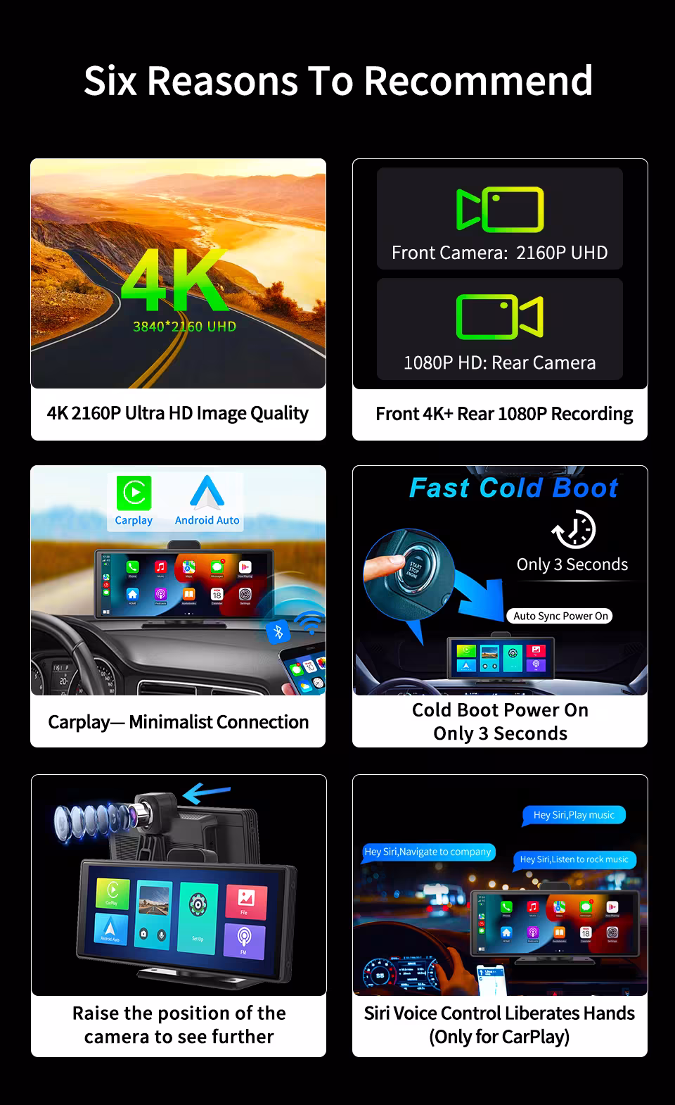 Smart Screen Front And Back Dual Recording 1080P Streaming Media Mobile Phone Projection Carplay Recorder