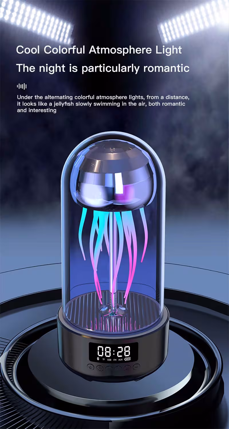 Creative 3in1 Colorful Jellyfish Lamp With Clock Luminous Portable Stereo Breathing Light Smart Decoration Bluetooth-compatible Speaker