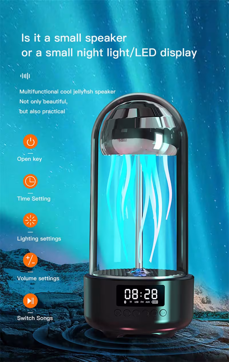 Creative 3in1 Colorful Jellyfish Lamp With Clock Luminous Portable Stereo Breathing Light Smart Decoration Bluetooth-compatible Speaker