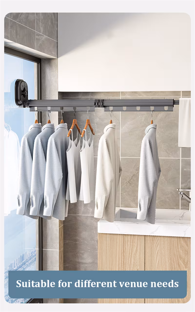Suction Cup Folding Clothes Hanger Indoor Home Balcony Aluminum Retractable Drying Rack No Punching Folding Clothes Hanger