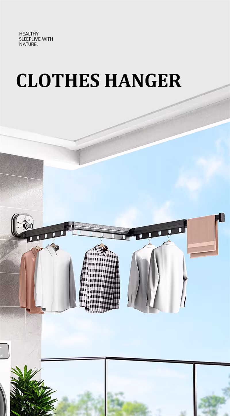 Suction Cup Folding Clothes Hanger Indoor Home Balcony Aluminum Retractable Drying Rack No Punching Folding Clothes Hanger