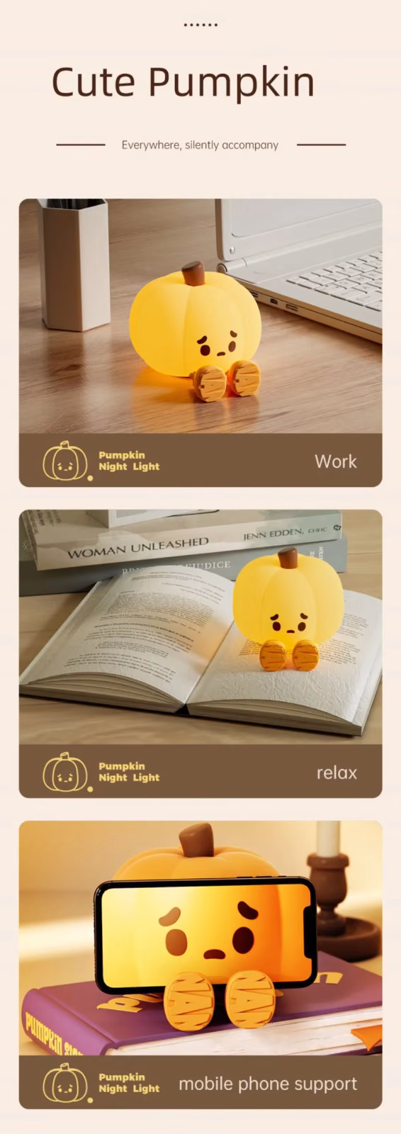 Home Decor Halloween Pumpkin Night Light Cute Soft Silicone Lamp Touch Dimmable Rechargeable Bedside Decor Light Kids Gifts Halloween Decorations