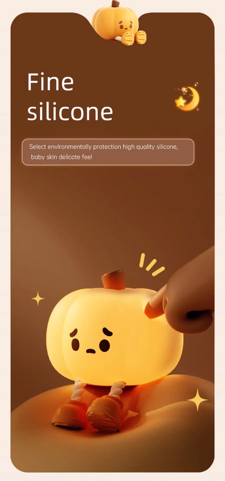 Home Decor Halloween Pumpkin Night Light Cute Soft Silicone Lamp Touch Dimmable Rechargeable Bedside Decor Light Kids Gifts Halloween Decorations