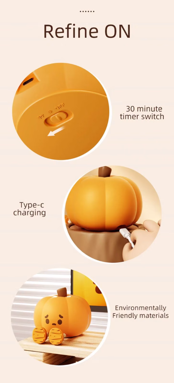 Home Decor Halloween Pumpkin Night Light Cute Soft Silicone Lamp Touch Dimmable Rechargeable Bedside Decor Light Kids Gifts Halloween Decorations