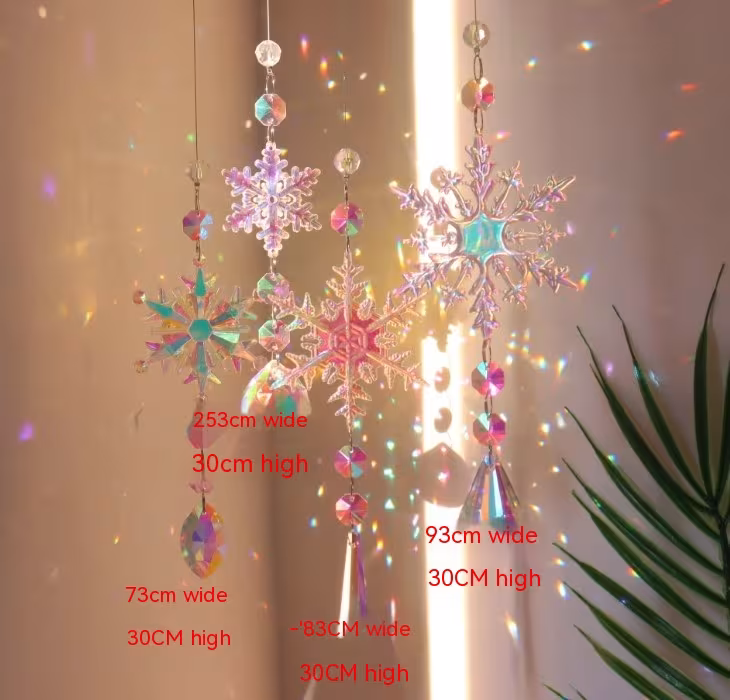 Christmas Colorful Snowflake Crystal Sun Catcher Ice Pillar Pendant Window Christmas Tree Decoration Party Pendant Christmas Decorations