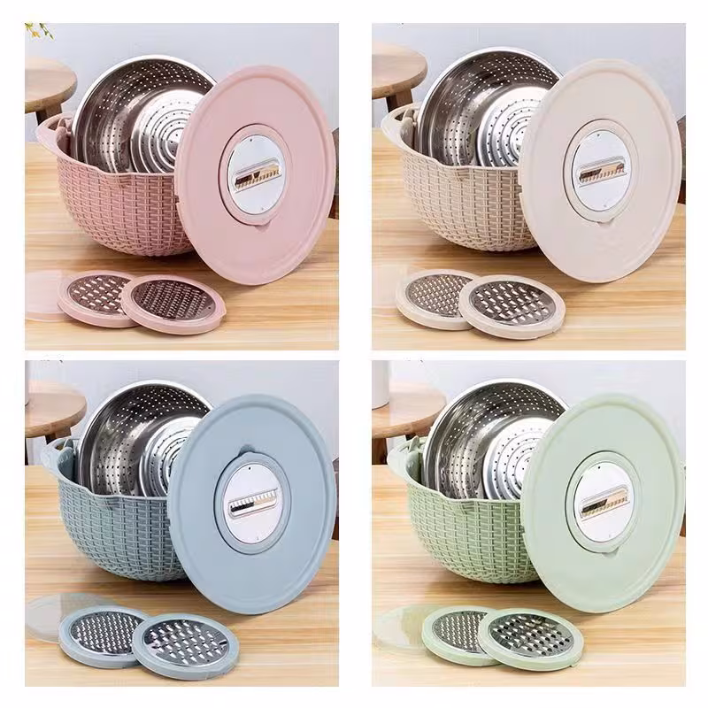 Kitchen Fruit Tray Removable Double Layer Fruit And Vegetable Basin Draining Basket Creative Household Rotating Washing Basket