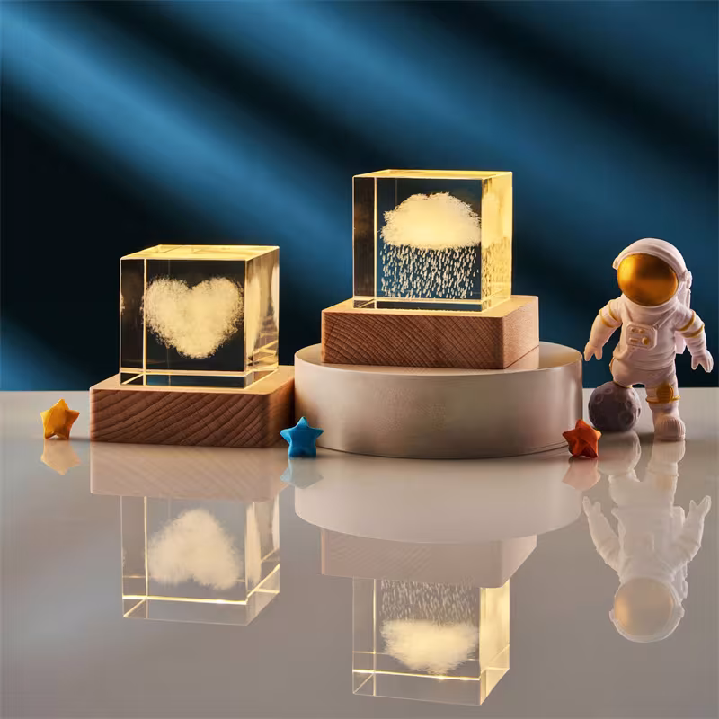 3D Transparent Crystal Cube Desktop Decoration Small Night Lamp Bedroom Home Decor For Kids Party Children Birthday Gifts