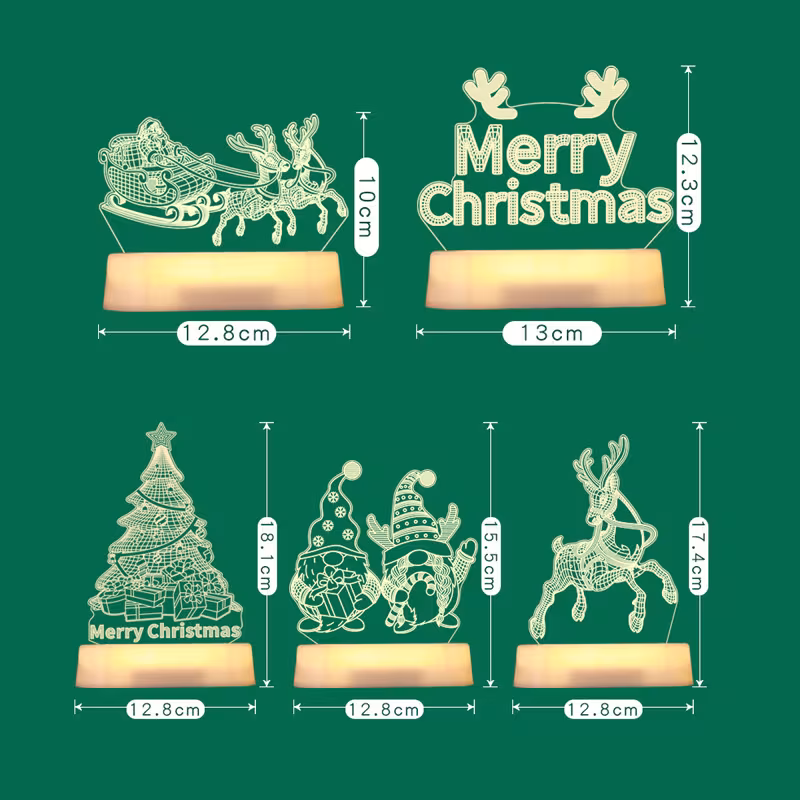 Christmas Decoration 3D Lamp Acrylic LED Night Lights New Year Valentines Day Christmas Kids Gift Christmas Ornaments