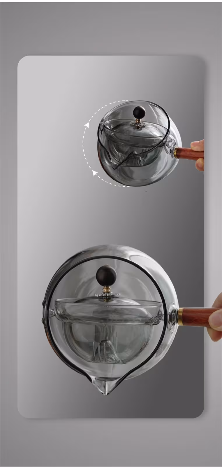 Semi-automatic Rotary Heat-resistant Glass Teapot Lazy Tea Making With Infuser And Wooden Handle Office Home Accessories Kitchen Gadgets